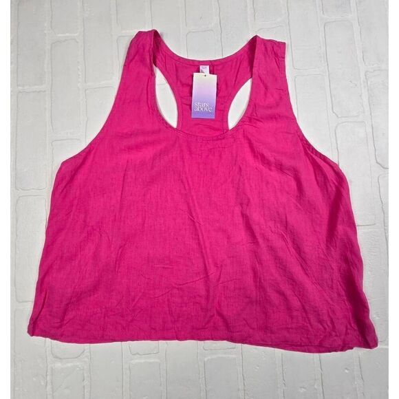 Stars Above Pink Linen Blend PJ Top XL - Picture 1 of 3